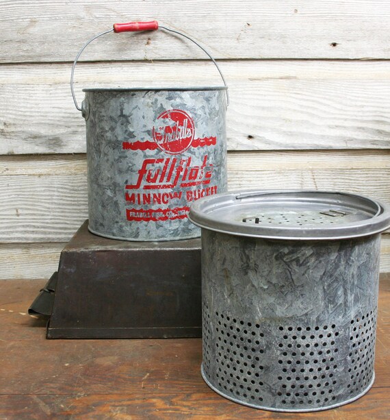 Vintage Galvanized Steel Minnow Bucket Industrial Vase