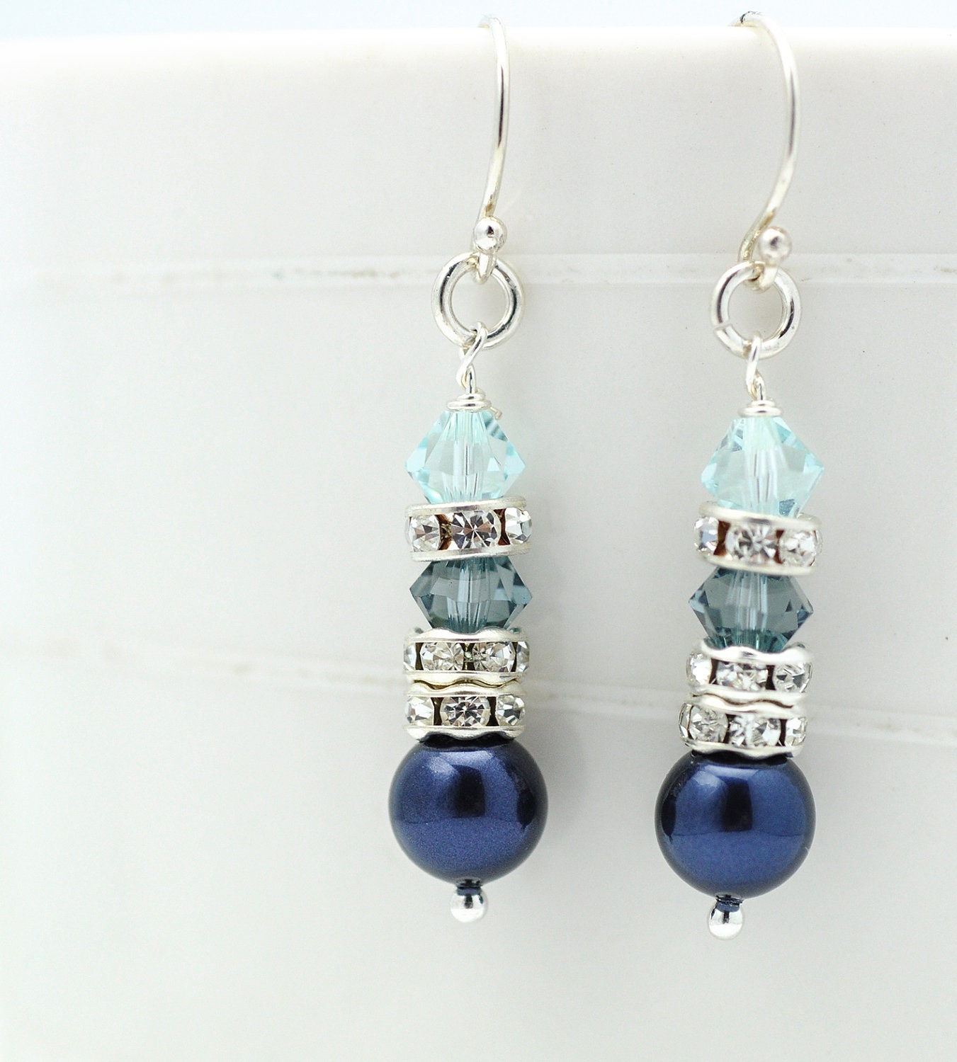 Blue Pearl Earrings Crystal Blue Earrings Blue by SugarSidewalk