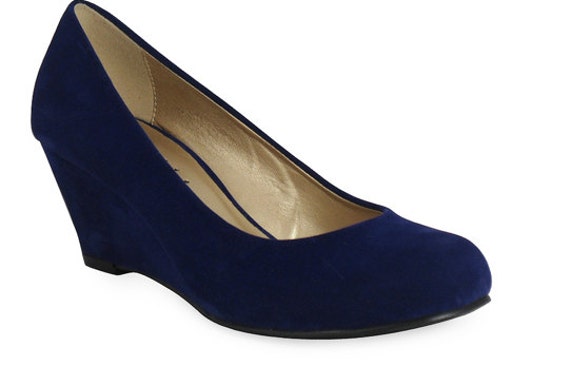 RESERVED for Shannon Navy blue wedge with IVORY lace. US