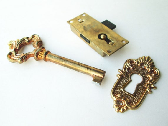 lock, Plated lock, vintage and Door Drawer Cabinet  Key  Lock, Vintage  locks cupboard Brass