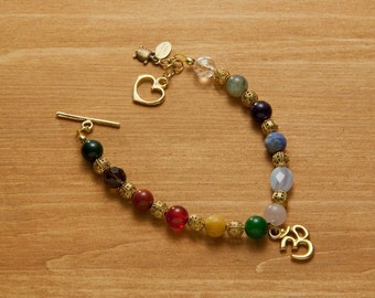 Chakra Gemstone Bracelet with 24kt Gold Plated HEART Toggle