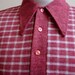 60's/70s red/white textured checkered panel front and textured red and white contrast sleeves back /collar/placket long sleeved polo shirt,