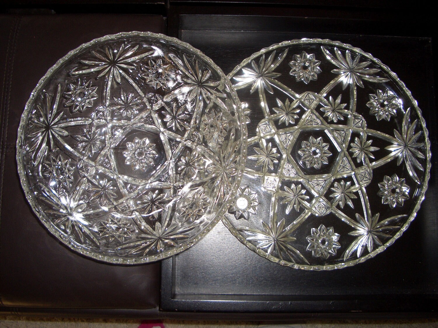 Vintage Cut Crystal Glass Serving Bowl and Platter