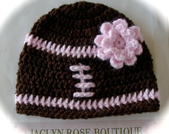 Crochet baby beanie FOOTBALL hat premie newborn 0-3 3-6 month infant - white pink or blue boy or girl photography photo prop