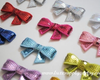 Sequin Bow Appliques - Your choice of 17 colors - You Choose the Quantity - Wholesale Discounts - DIY Crafting Supplies