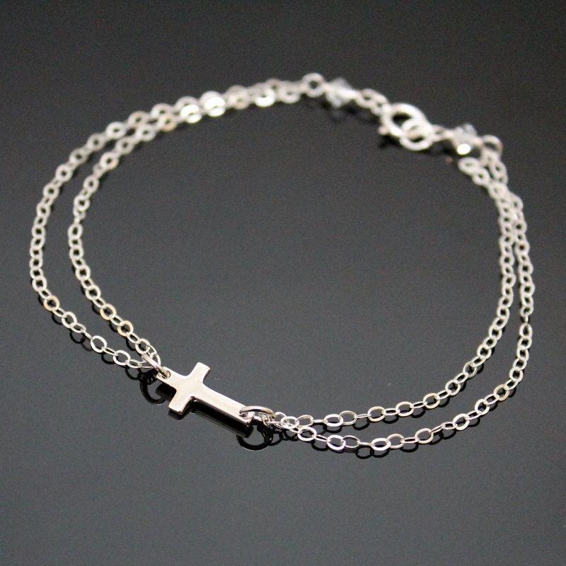 Sideways Cross Bracelet Sterling Silver Small Cross