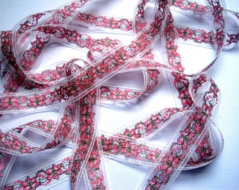 Floral Lace Trim, Pink / White, 3/4" inch wide, 1 Yard For Dolls, Scrapbook, Accessories, Home Decor, Apparel, Romantic Crafts