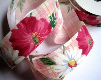 Spring Delight Cotton Ribbon Trim, Multi Color / Pink, 1 3/8" inch wide, 1 yard, For Victorian & Romantic Crafts