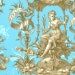 Elegant Wallpaper Fabric, Fat Quarter, Blue / Gold, 18" X 22" inches, 100% Cotton, For Victorian & Romantic Projects