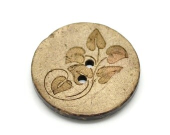 5 Large Wooden Buttons - 1 inch - 28mm - Wood Buttons - Leaf Pattern - Coconut Wood (B19208)