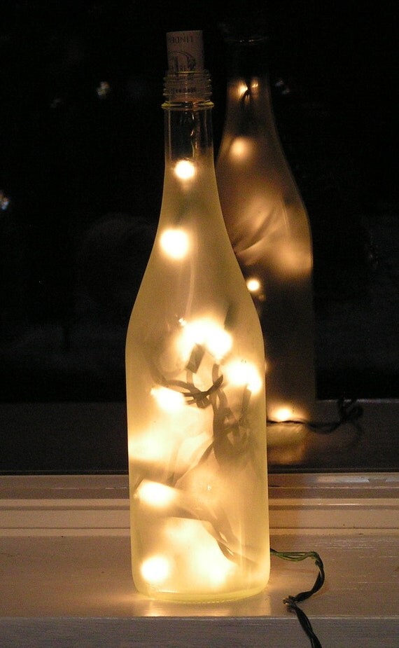Frosted Wine Bottle Light with White lights