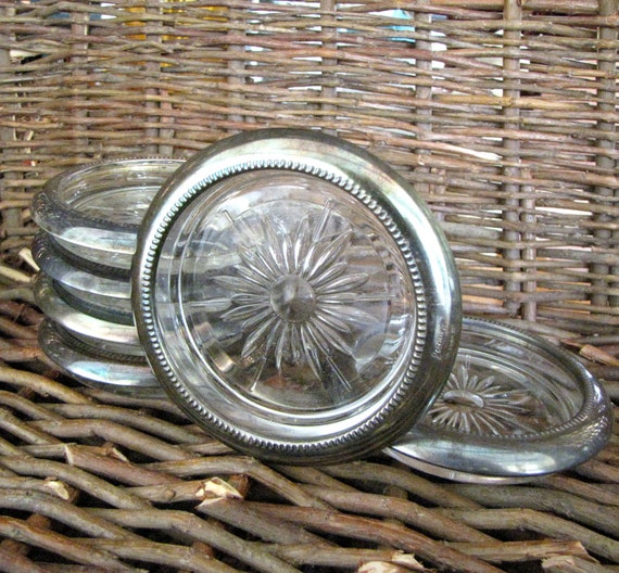 Glass Coasters Silver Rim Vintage Coasters by DiscoveredVintage