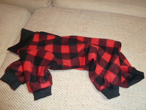 Fleece Doggy Pajama Buffalo Check Red & Black by TheCraftyTwins