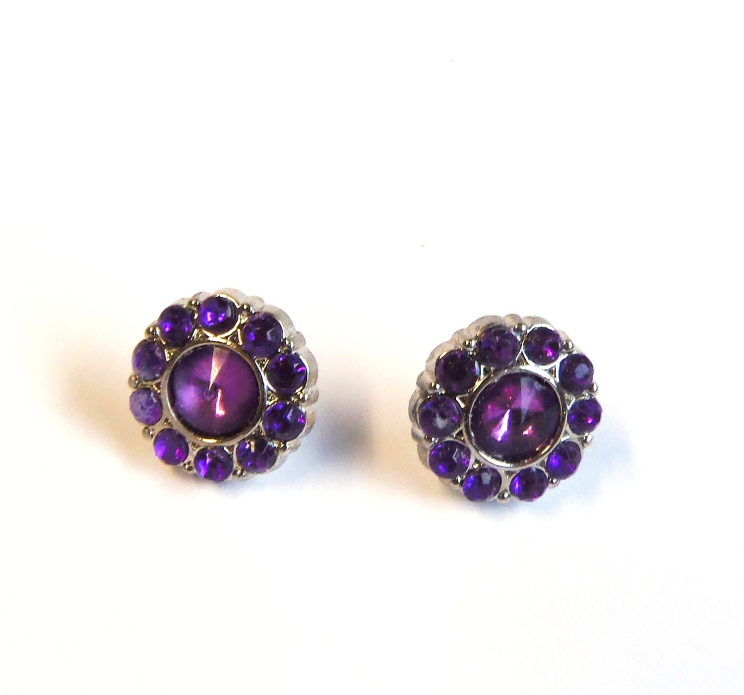 Rhinestone stud earrings purple earring studs