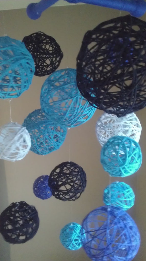 SALE 10 OFF Blue Yarn Ball Baby Mobile