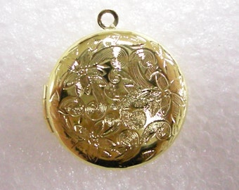 1pc bright gold finish 27mm brass made flower photo locket pendant-6985