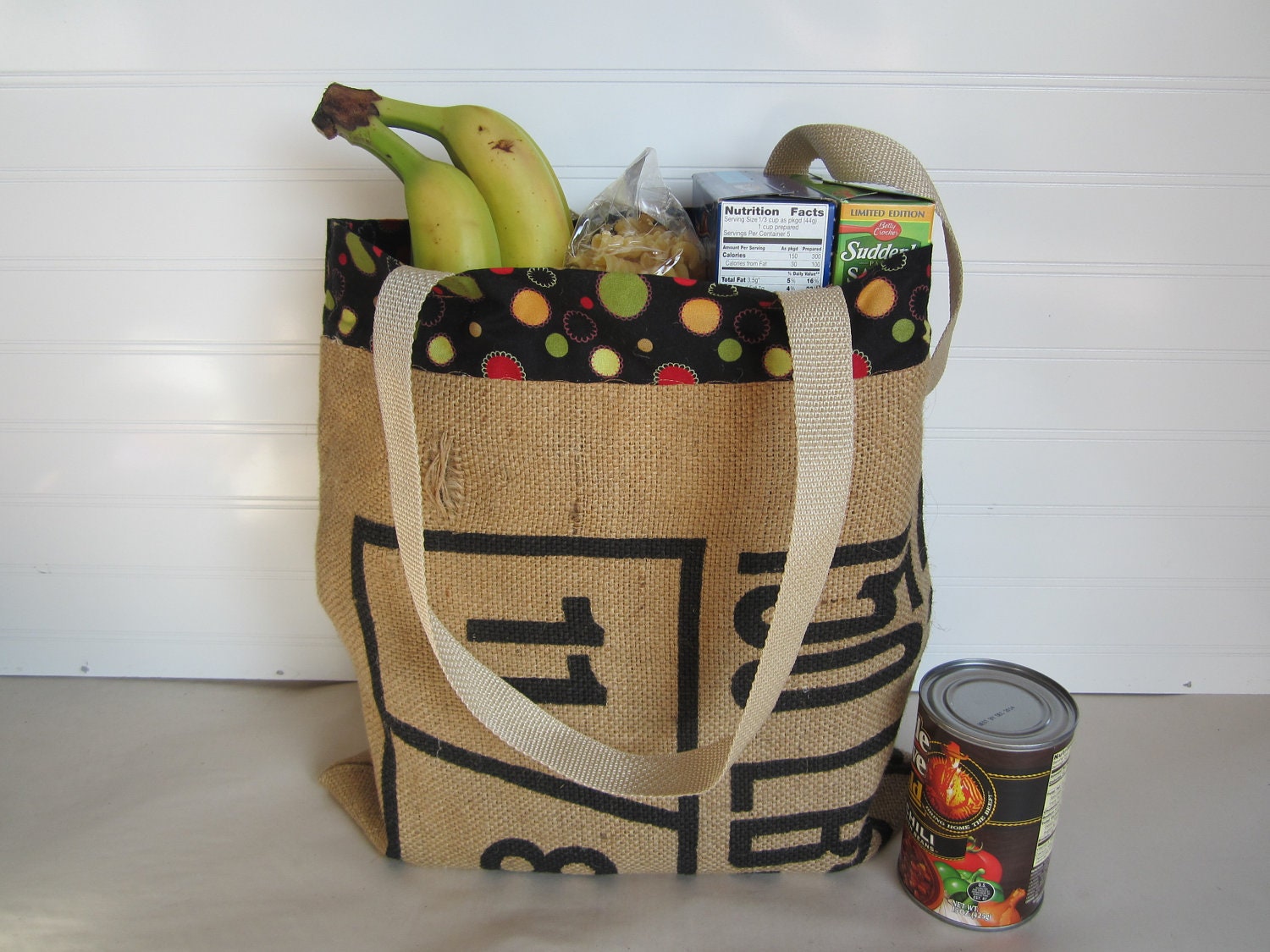 Burlap Tote Bag Coffee Burlap Tote Grocery Tote by TanteandOom