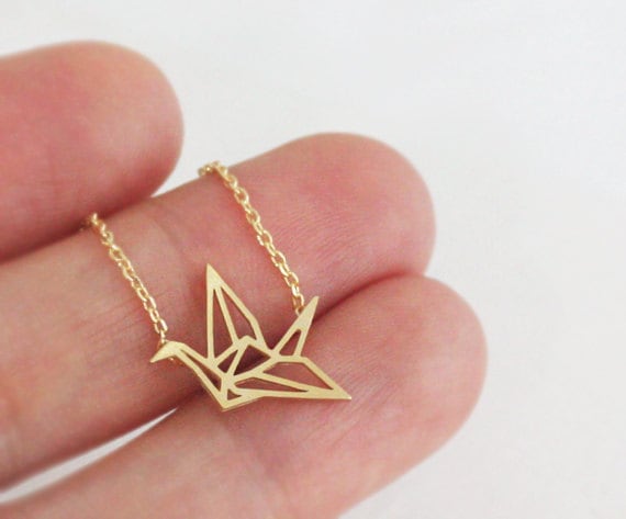 Origami crane pendant necklace, crane, folded-paper crane