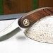 Customized Rite Edge Pocket Knife, Exotic Bocote Wood Handles, High Polished Stainless Steel, Custom File Work on Blade, sheath