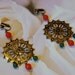 Natural Faceted Orange South American Topaz w / Natural Green Jade Gemstones Boho Vintage Filigree Dangle Chandelier Clip On Earrings