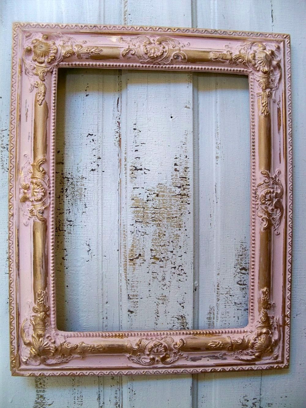 Large ornate gesso frame hand painted pink and gold distressed