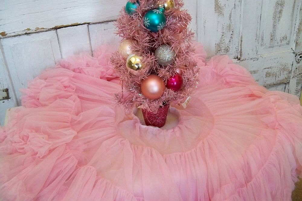 Vintage pink petticoat Christmas tree skirt shabby chic