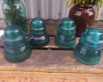 4 Vintage Aqua Blue Glass Insulators Hemingray 42 or Hemingray 40 Medium Flat Rate Shipping B1030