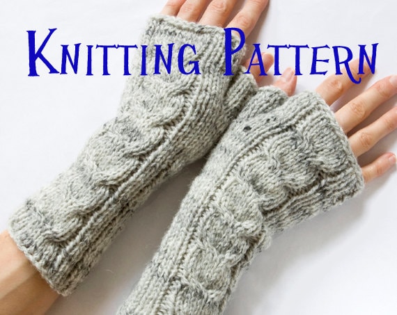 Instant Download PDF Knitting Pattern Cabled Fingerless