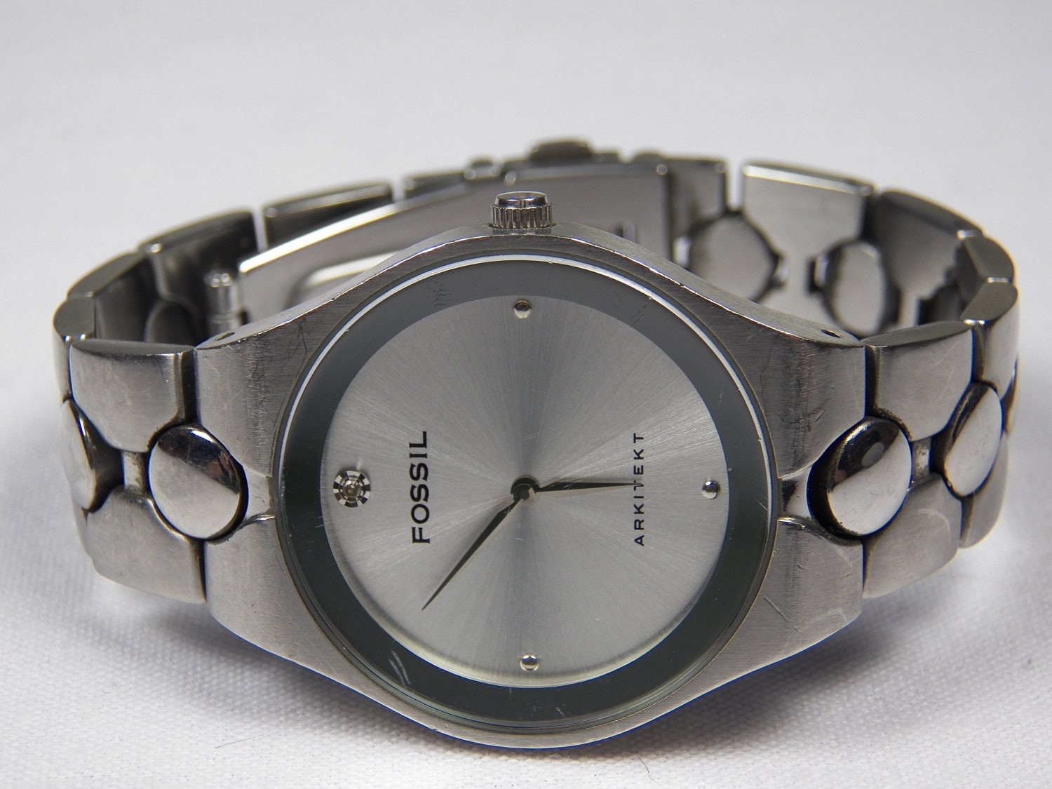 Vintage Fossil Mens Wrist Watch Silver Stainless Steel Water