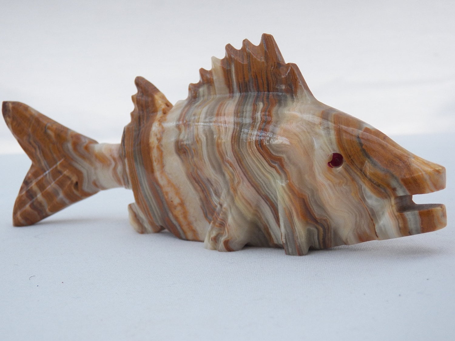 Hand Carved Solid Onyx Stone Fish Stone Carving Sculpture