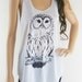Owl Bird Cute Animal Style Animal Fashion Owl Tank Top Cream T-Shirt Tunic Screen Print Size S