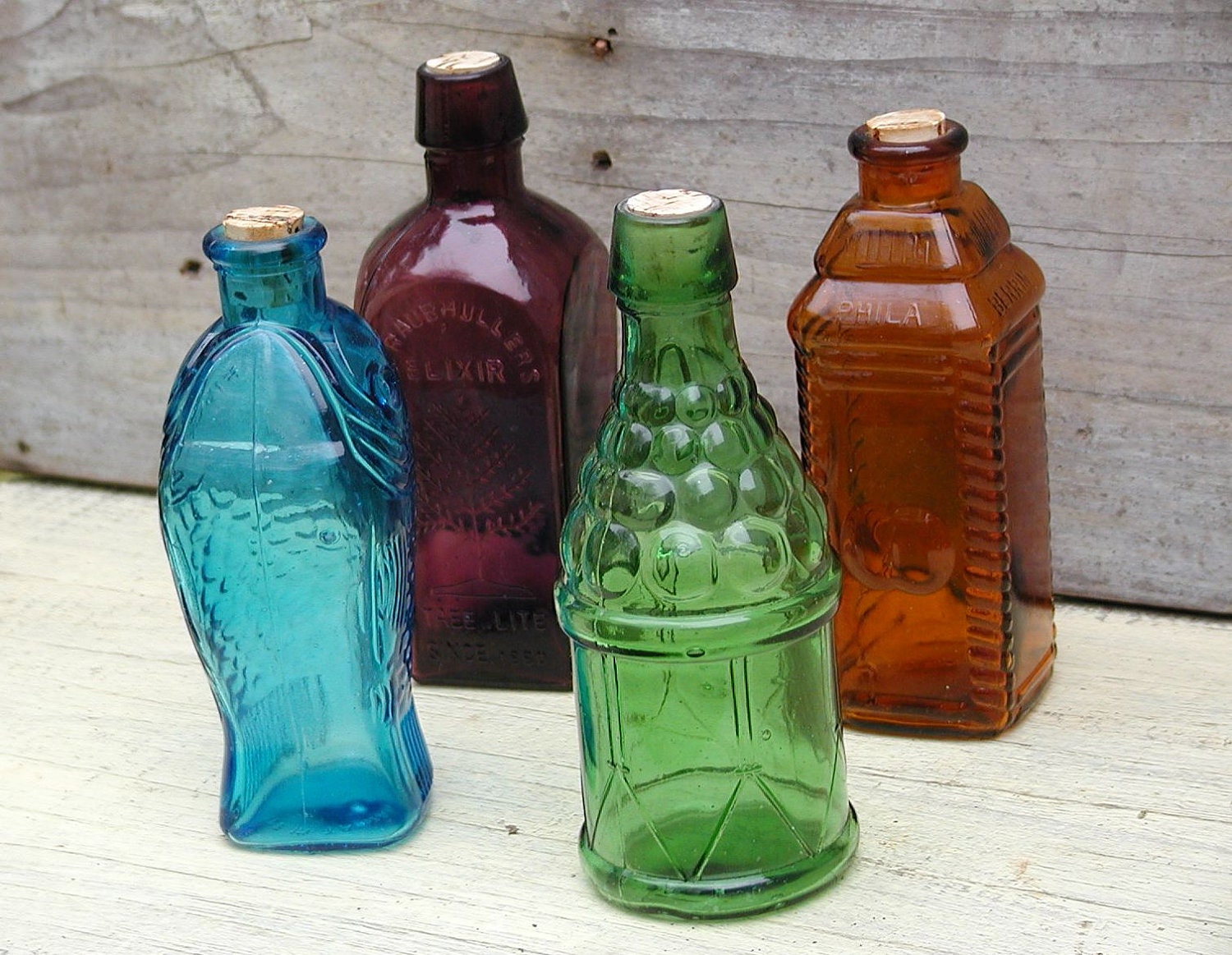 Decorative Colored Glass Bottles set of 4 by Idugitup on Etsy