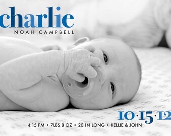Baby Boy or Girl Birth Announcement - 5x7 Printable