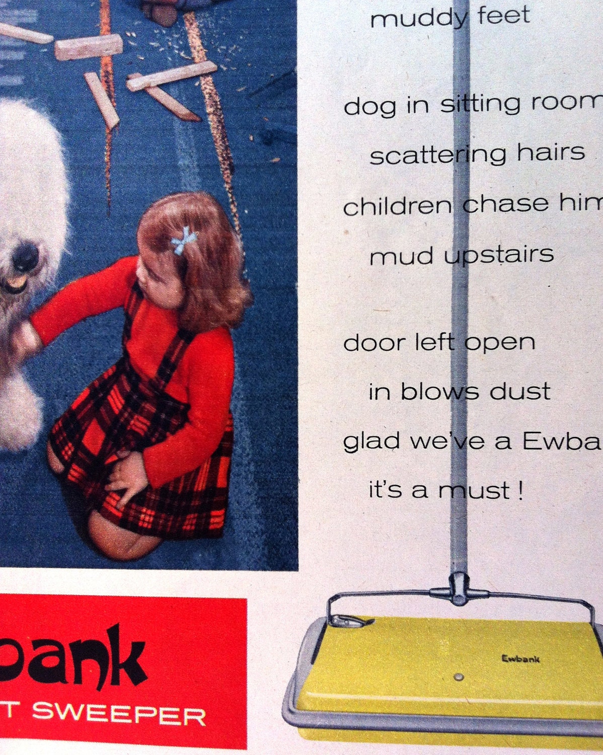 1950s EWBANK Carpet Sweeper SHEEPDOG and CHILDREN