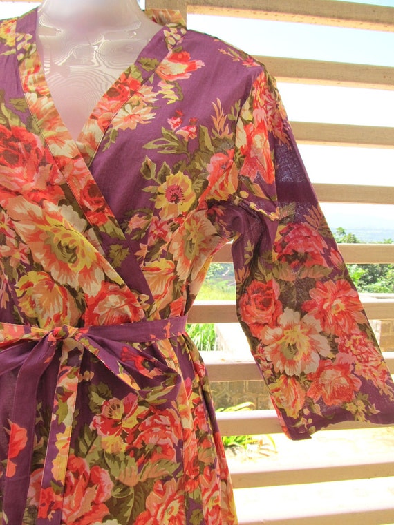 Items similar to Purple floral kimono getting ready robe crossover ...