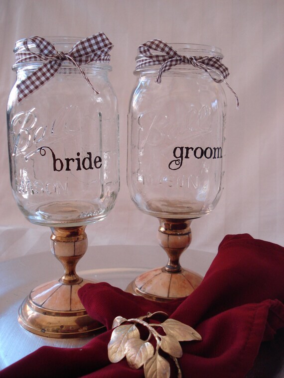 PERSONALIZED Mason Jar Bride and Groom Wine by bittersweetlemonade