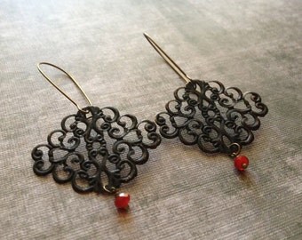 Boho Scroll Filigree Earrings - Black