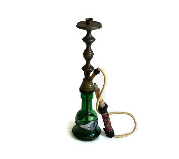 ALICE in WONDERLAND Hookah SHISHA vintage brass green glass