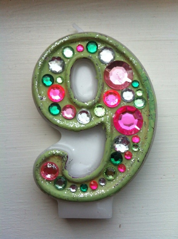 Birthday Candle - Blinged Out Number Candle - SINGLE DIGIT - Rhinestone, glitter, custom made, blingy number candles. First (1st) birthday. Il_570xn