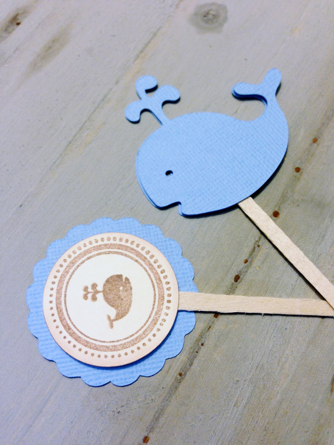 Vintage Baby Whale Baby Shower Cupcake Topper