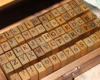 Alphabet Stamp Set - Wooden Rubber Stamps - Letter Stamps - 70pcs