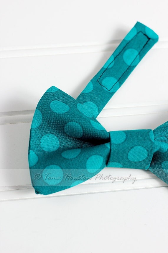 Boy's Bow Tie Newborn Baby Child Teal Blue Polka