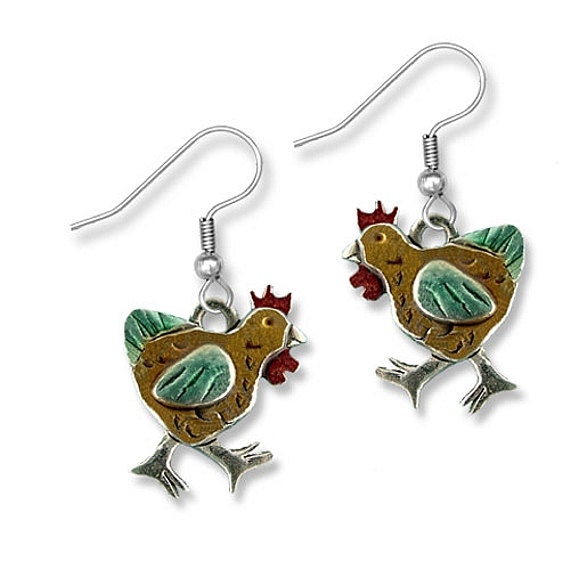 Enamel Chicken Earrings