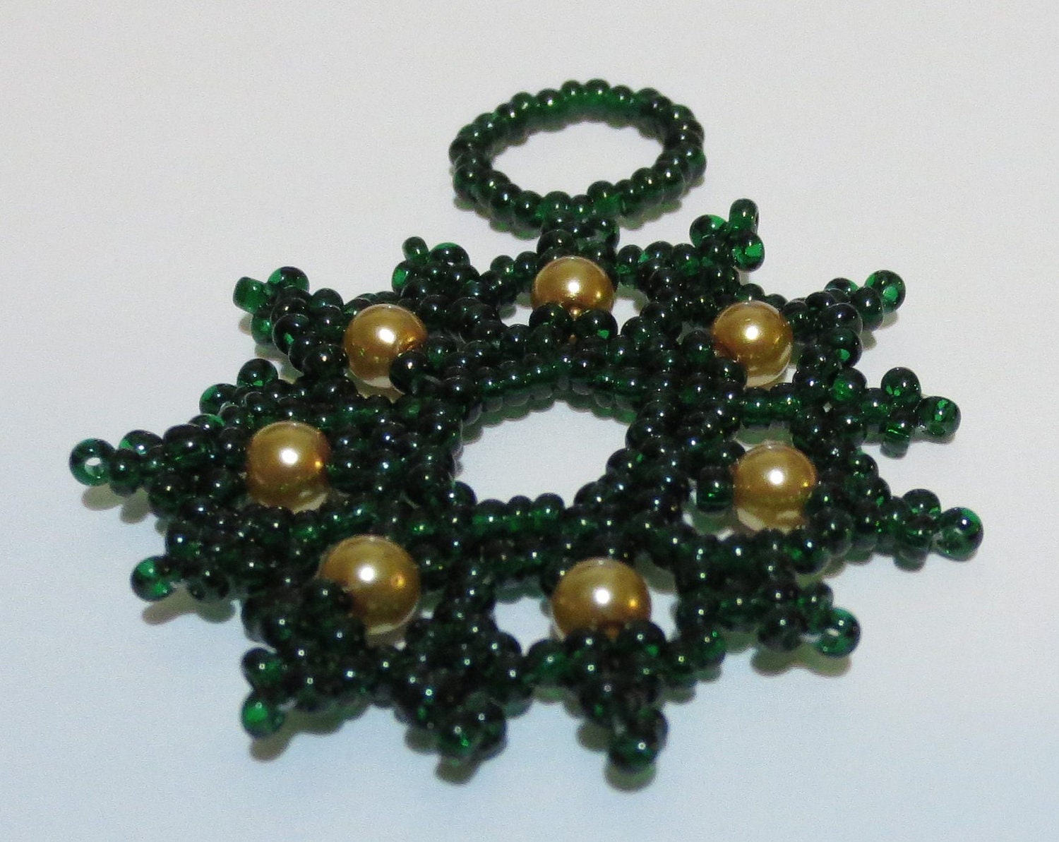 Bead and crystal snowflake / wreath ornament.