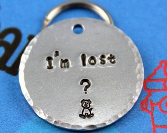 Dog Name Tag - Handstamped Aluminum Pet ID Tag - Customized - I'm Lost