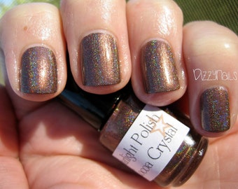 Cocoa Crystal Brown Holographic Nail Lacquer Holo Custom Indie Starlight and Sparkles Polish