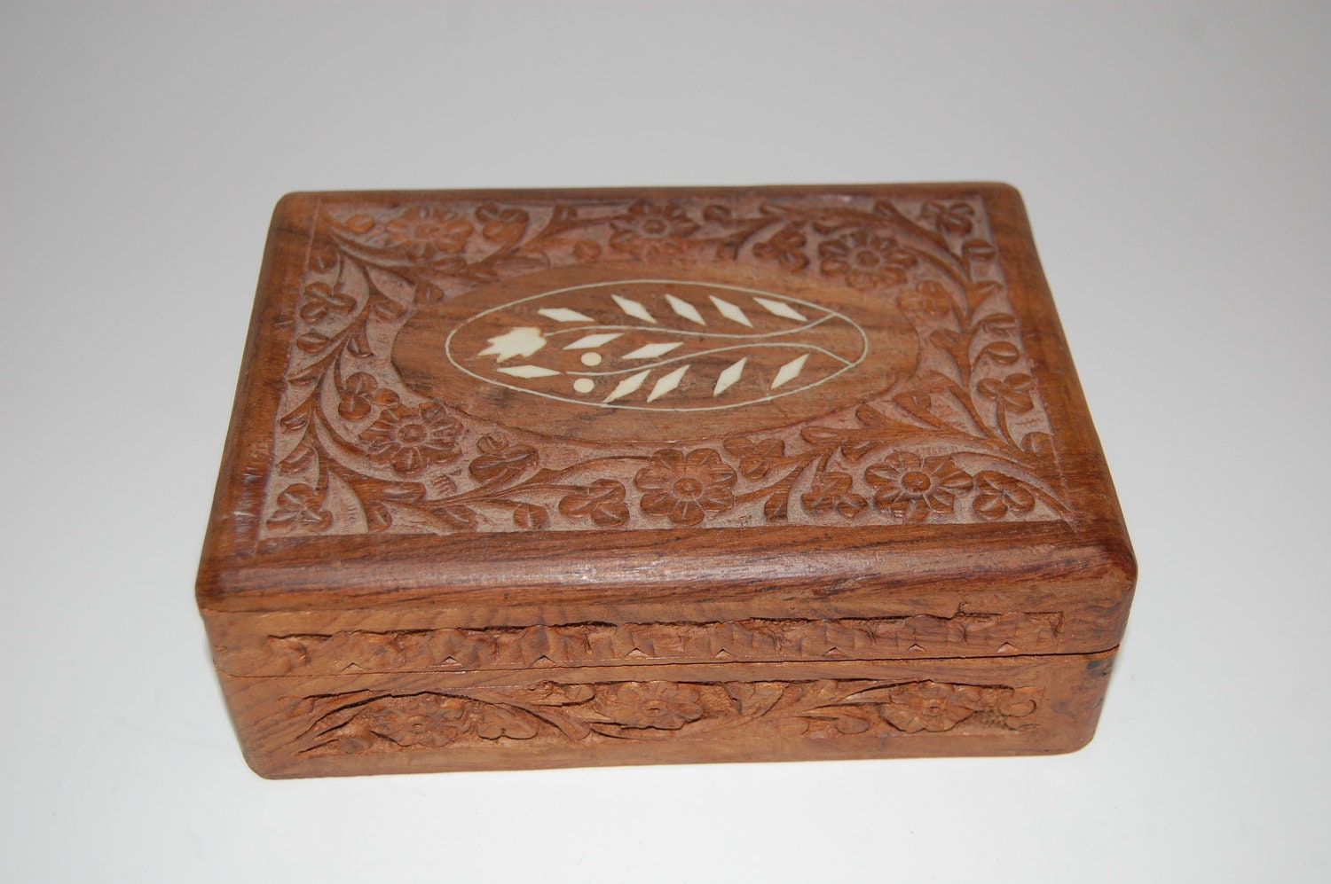 Vintage Wood Carved Jewelry Box