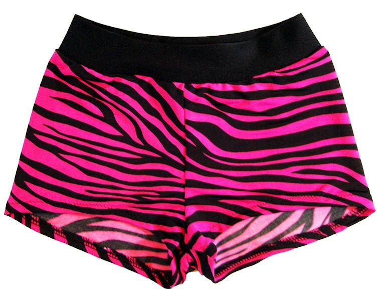 Hot pink and black zebra stripe dance shorts. Available in
