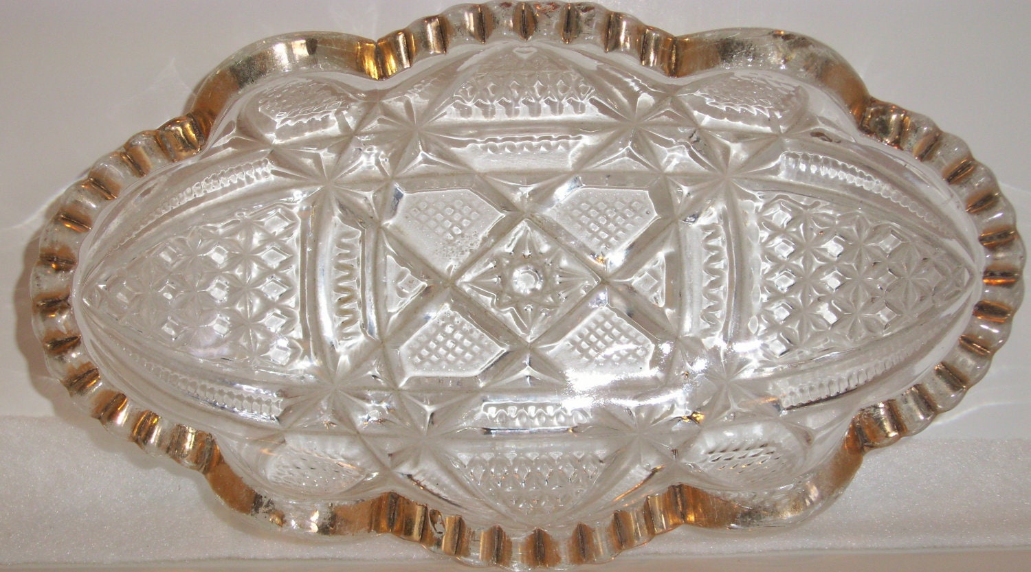 VINTAGE CUT GLASS Dish with Gold Trim for by ShopOfCraftsByMyrna