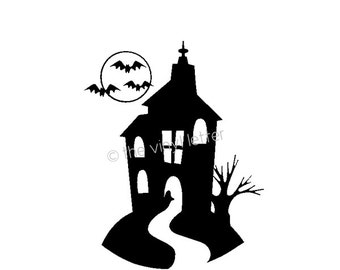 Haunted House Bats Moon Halloween Vinyl Wall Window Decal